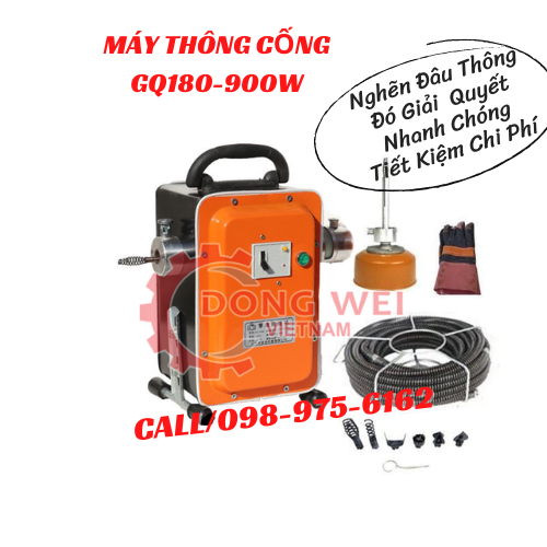 máy thông cống lò xo GQ180-900w tặng 1 cuộn dây phi 16 &amp; dây phi 8