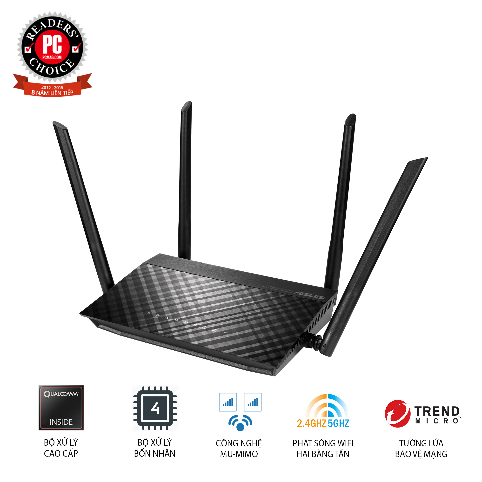 Router Wifi Asus RT-AC59U Mobile Gaming Chuẩn AC1500 MU-MIMO Băng Tần Kép USB Stream 4K - Hàng Chính Hãng