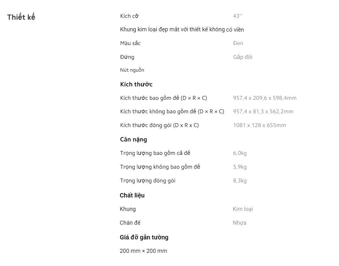Smart Tivi Xiaomi TV A43&quot; FUD 2025 - 43 Inch - Hàng Chính Hãng, Bảo Hành 24 Tháng