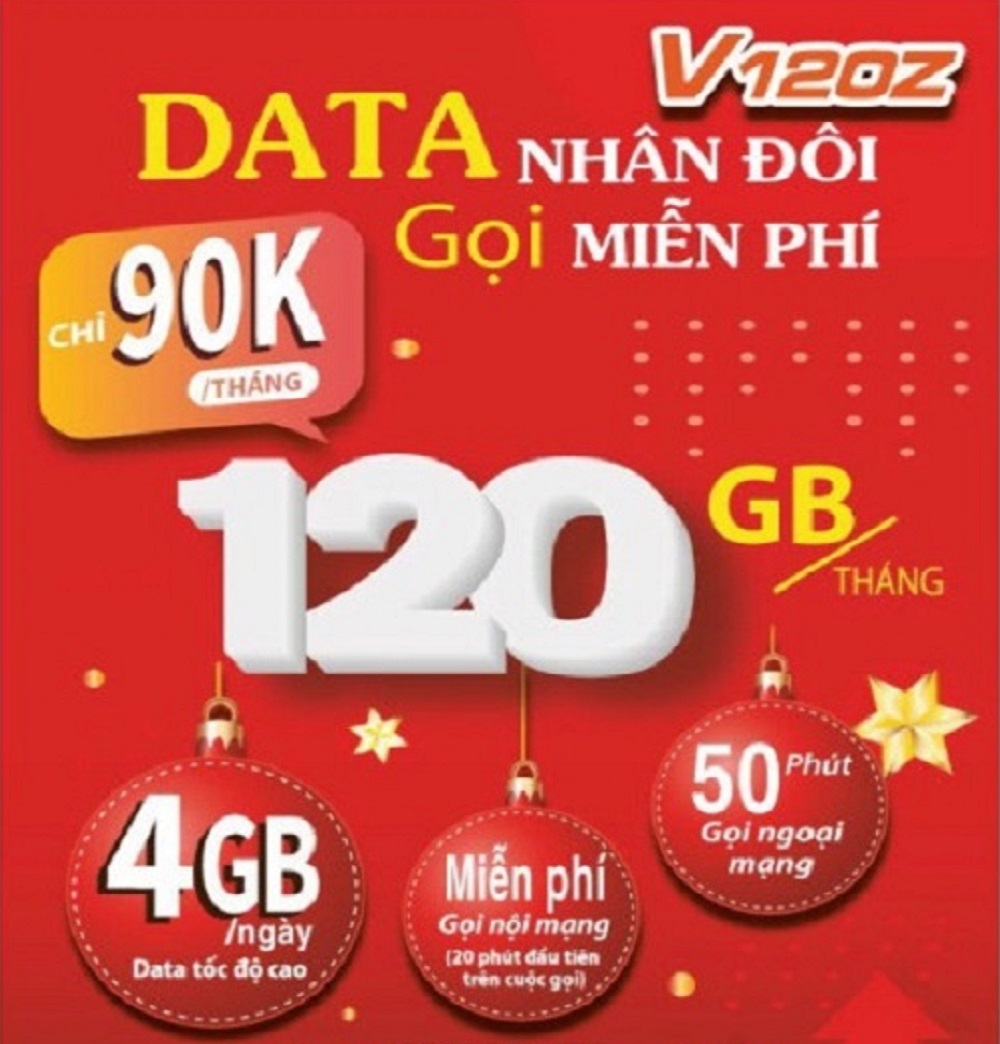 SIM 4G VIETTEL V120Z (90.000/tháng: Có 4GB/NGÀY, GỌI VIETTEL MIỄN PHÍ CÁC CUỘC GỌI &lt;20 phút, NGOẠI MẠNG 50 Phút/tháng). CHỈ ÁP DỤNG TẠI TP.HCM - CẦN THƠ - ĐÀ NẴNG. Hàng chính hãng