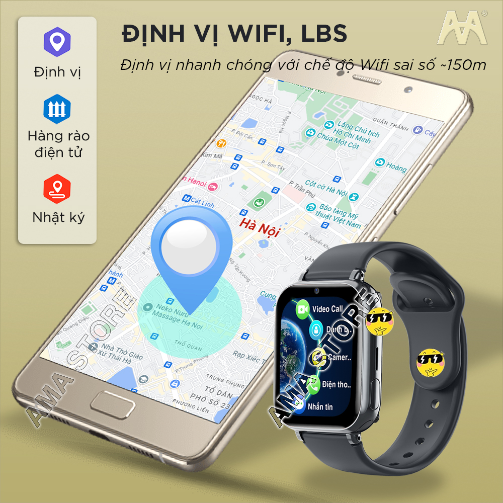 Đồng hồ Thông minh Trẻ em Tiểu học THCS THPT Smart Watch AMA HW13 mini Định vị Wifi lắp Sim 4G độc lập Chống nước Kích thước nhỏ gọn Hàng nhập khẩu