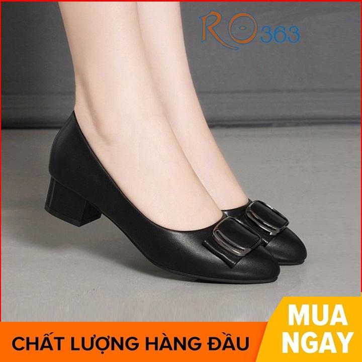 Giày cao gót nữ đẹp đế vuông 4 phân hàng hiệu rosata màu đen kem ro363