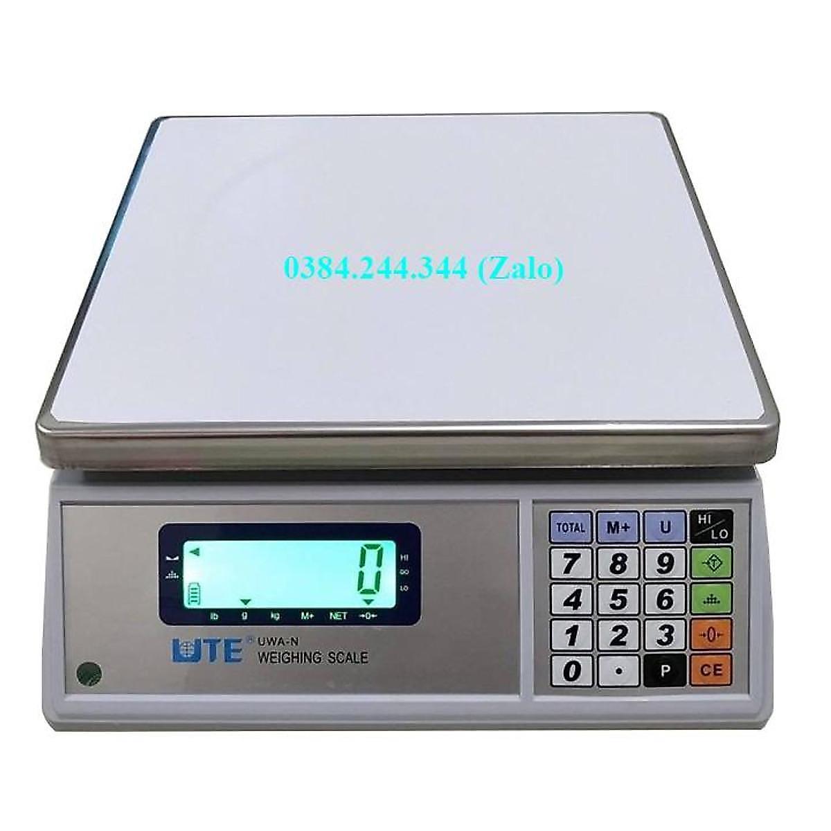 Bộ sản phẩm cân cảnh báo đèn còi gồm cân điện tử thông dụng UTE UWA-N mức cân 15kg, độ chia 0.5g và đèn HILOOK