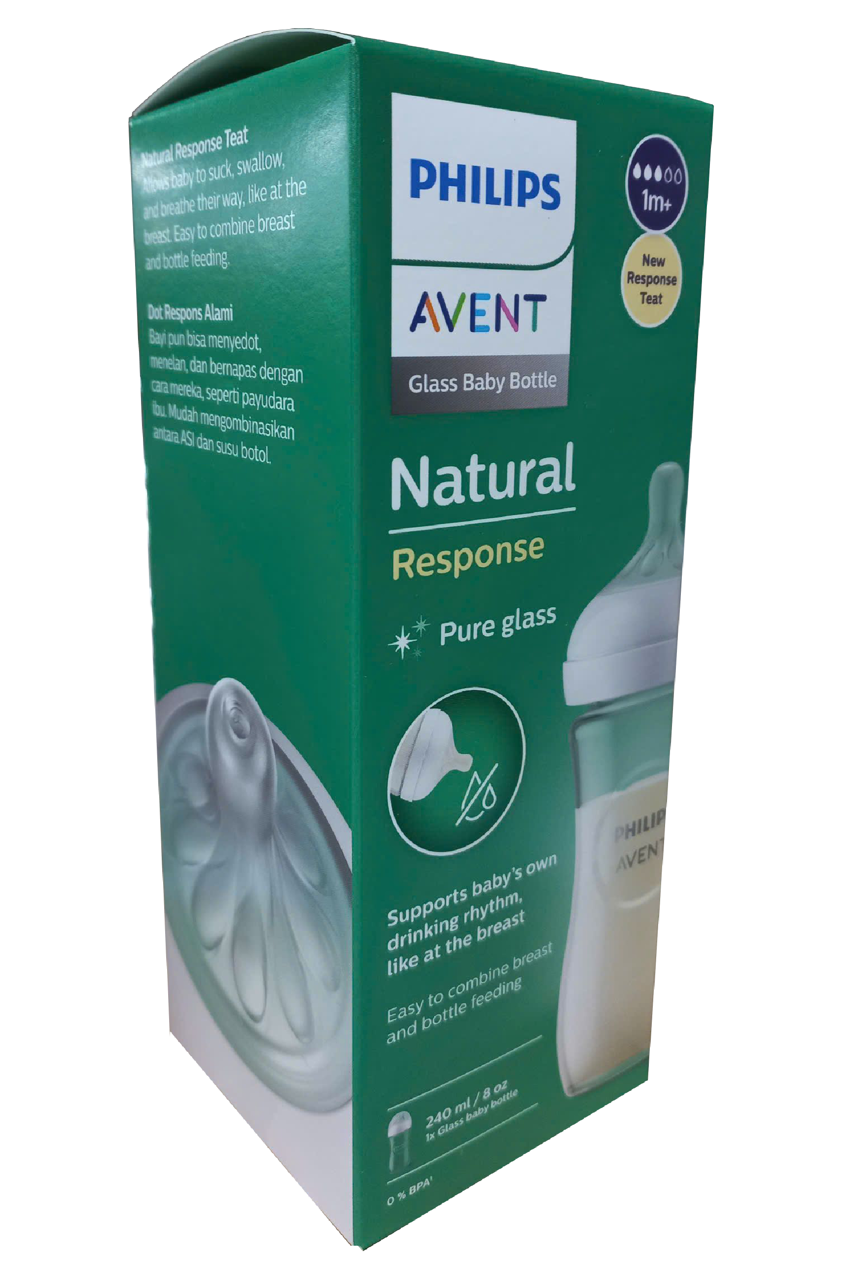 Philips Avent bình sữa thủy tinh mô phỏng tự nhiên mới 240ml bé từ 1 tháng SCY933/01