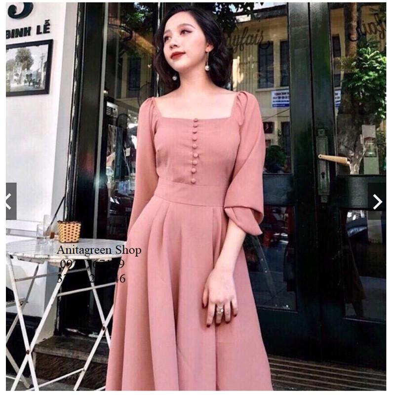 37nh0220-ĐẦM CỔ VUÔNG TAY DÀI 2 MÀU s-6xl