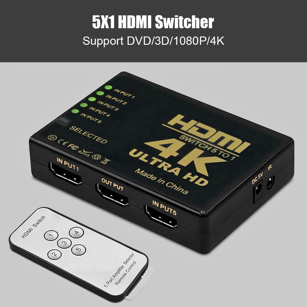 VINETTEAM Bộ chuyển đổi HDMI 4K HD 1080P Bộ chọn cổng 5 cổng với Điều khiển từ xa - Hàng chính hãng