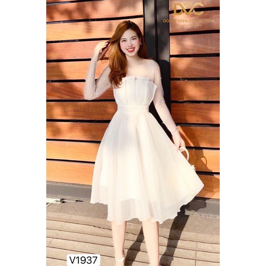 ĐẦM TIỆC PHỐI TAY LƯỚI ĐÍNH NGỌC, MẶC CỰC XINH VÀ SANG, FORM XOÈ TÔN DÁNG
