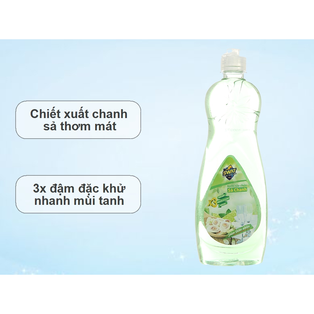 Nước Rửa Chén SWAT Hương Sả Chanh Siêu Sạch 750Gr Tiện Lợi