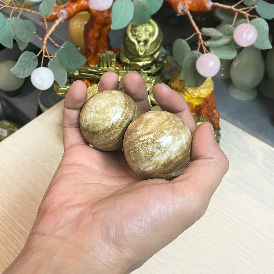 Cặp bi lăn tay đá tự nhiên Serpentine