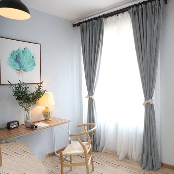 Rèm cửa vải LUCYM39-1 có thanh treo hợp kim nhôm màu vân gỗ đầu tròn - cao cố định 1m2