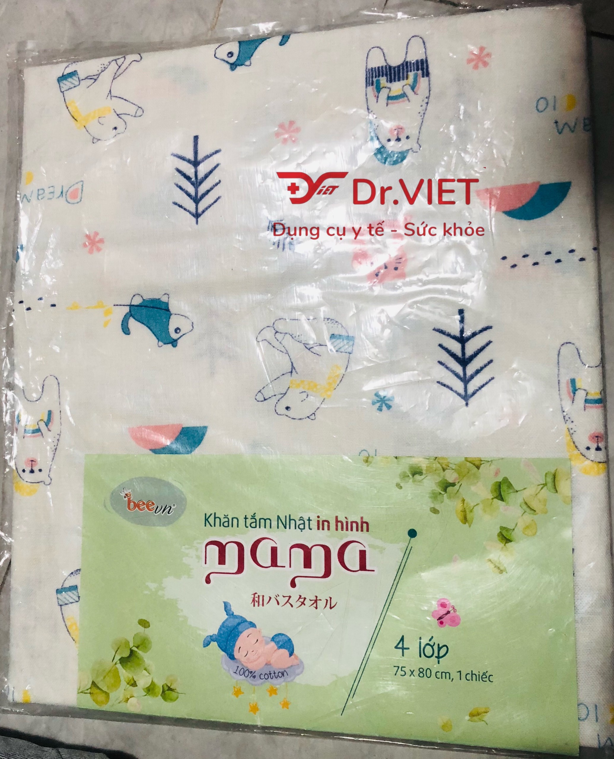 Khăn tắm Nhật sợi mịn Mama thương hiệu BeeVN 4 lớp in hình cao cấp làm từ sợi Cotton mềm mịn thích hợp cho mọi loại da