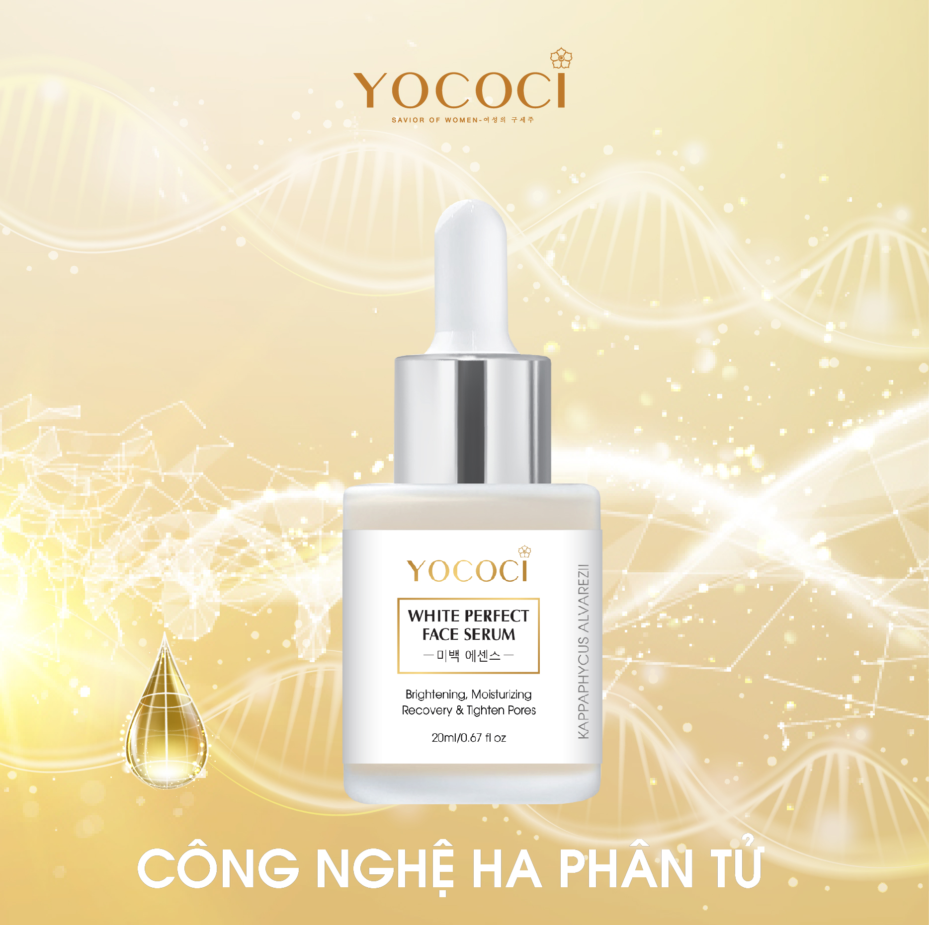 Serum dưỡng trắng da mặt Yococi giúp phục hồi sáng da, căng bóng ngăn ngừa lão hóa se khít lỗ chân lông White Perfect Face Serum 20ml