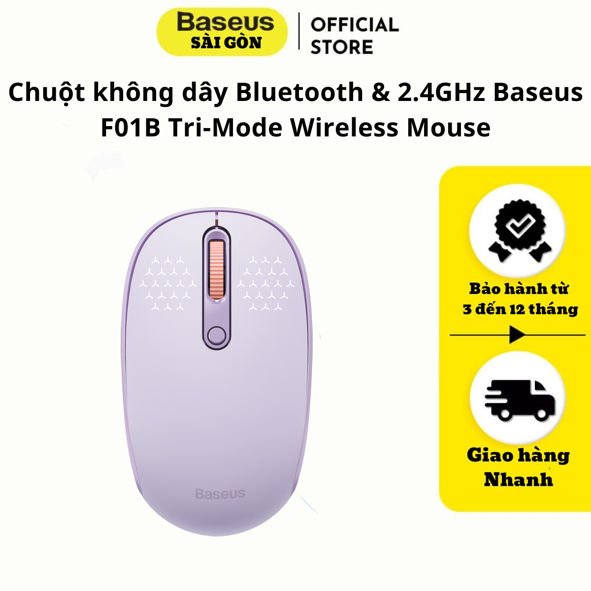 Chuột không dây Baseus F01B Tri-Mode Wireless Mouse  Bluetooth &amp; 2.4GHz- hàng chính hãng
