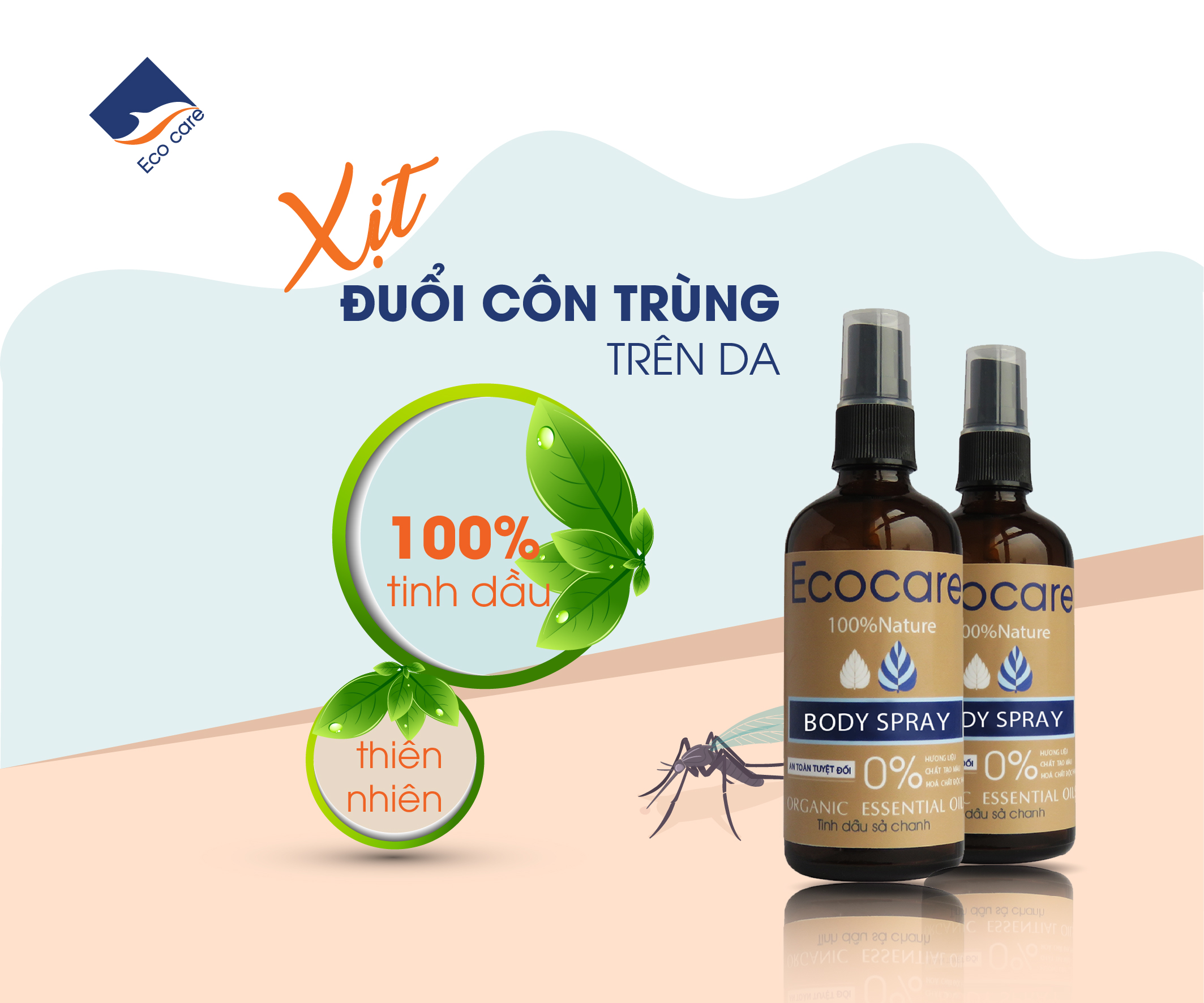 Tinh dầu xịt da đuổi muỗi, côn trùng EcoCare Body Spray - 100% thiên nhiên, an toàn trên da trẻ nhỏ, hiệu quả suốt cả đêm - Chai 50ml