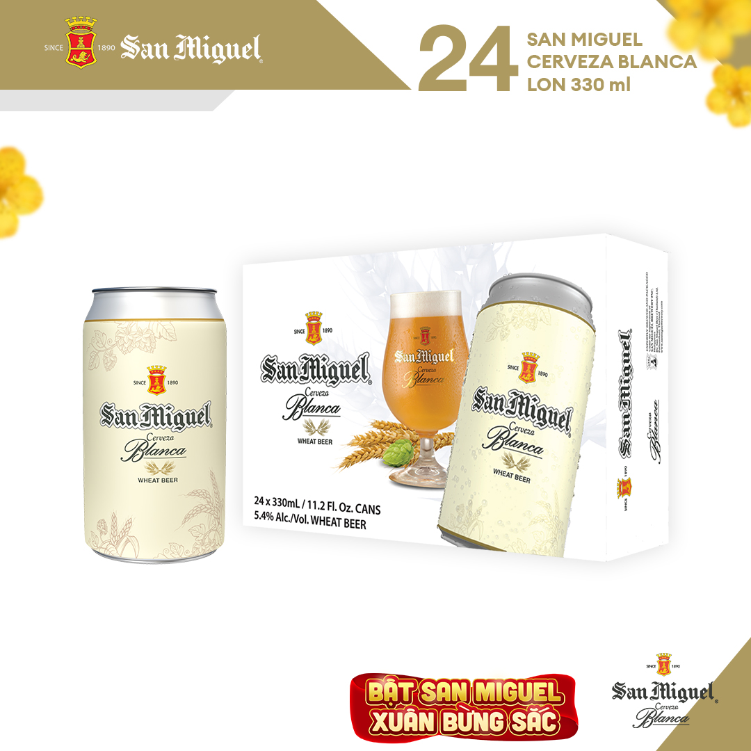 Thùng 24 lon Bia San Miguel Cerveza Blanca 330 ml