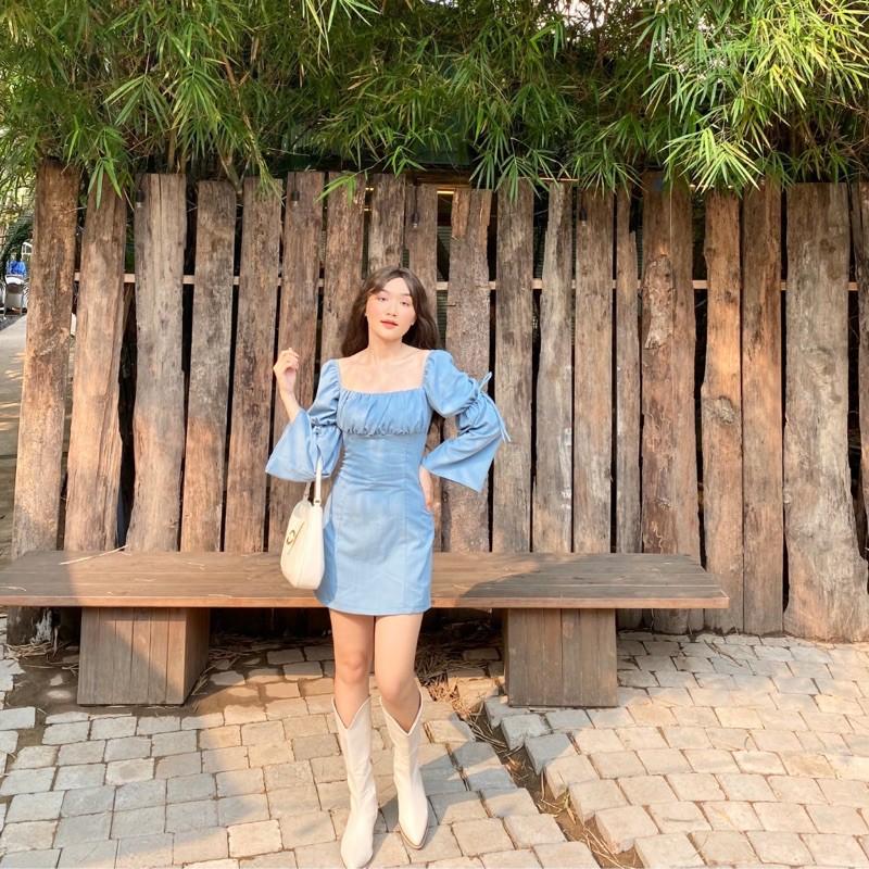 Đầm nữ dáng ôm nhún ngực tay dài phồng - AUDREY STUDIO