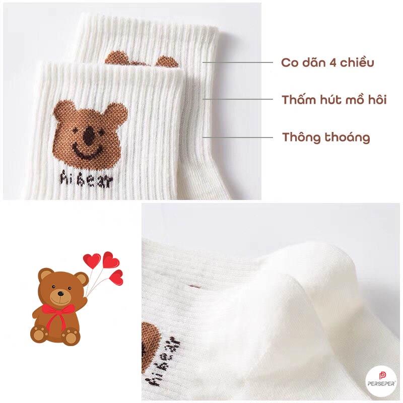 Tất cổ cao nữ họa tiết GẤU dễ thương, set tất vớ nữ chất liệu cotton chống hôi chân - TGS SHOP