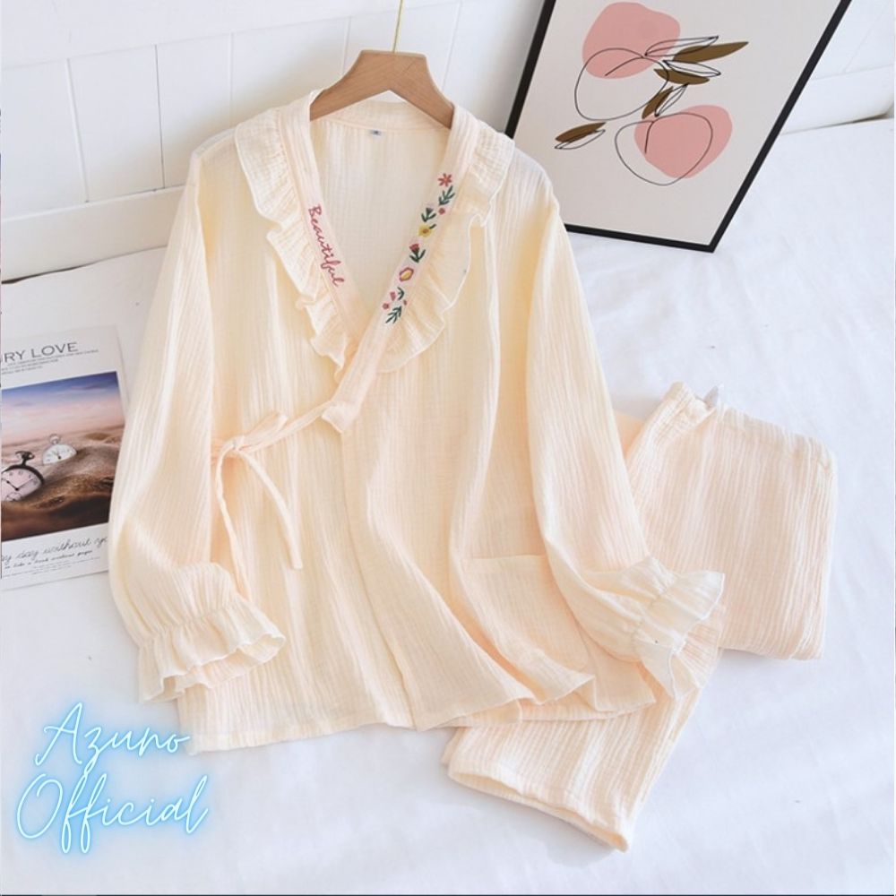 Hình ảnh Bộ Đồ Bầu Và Sau Sinh, Pyjama Bầu Có Thiết Kế Cho Con Bú Azuno AZ2112 Cao Cấp Chất Liệu Đũi Xốp Mặc Hè Cực Mát