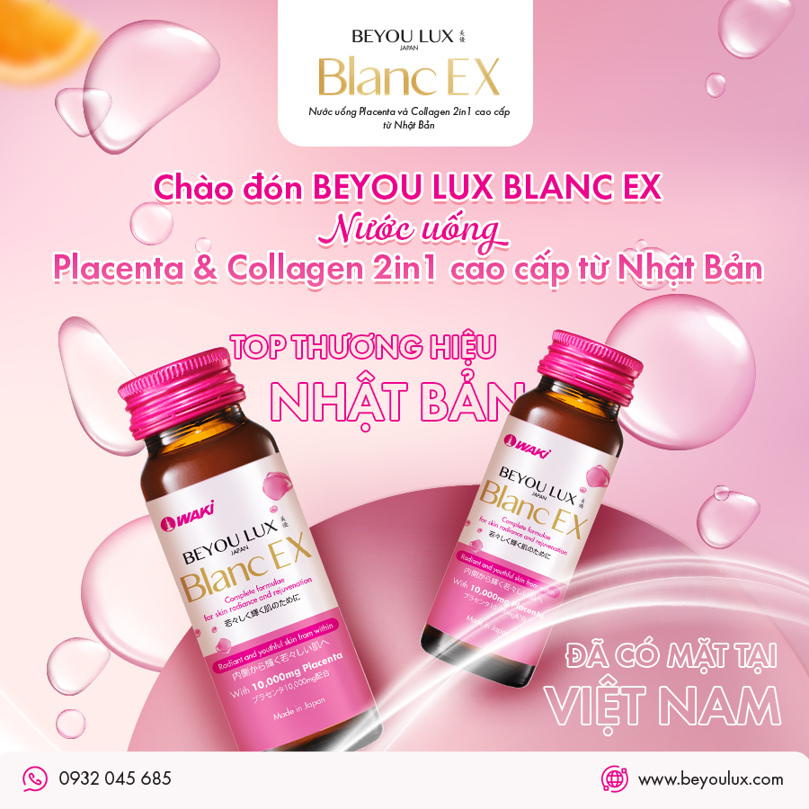 Nước uống làm đẹp da BEYOU LUX Blanc EX Giúp Trắng Da, Cải Thiện Lão Hóa từ Nhật Bản (Hộp 10 Chai)