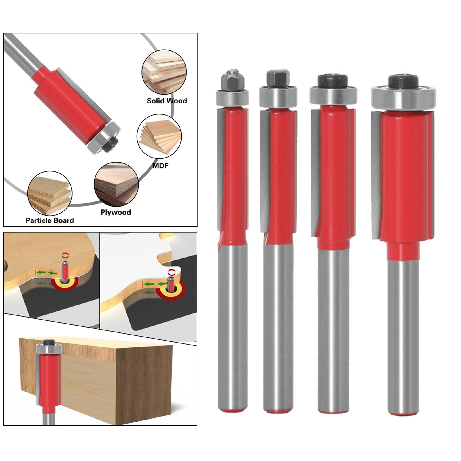 4pcs Woodworking Milling Cutter Slotting Cutter with Bearing Trimming Tool