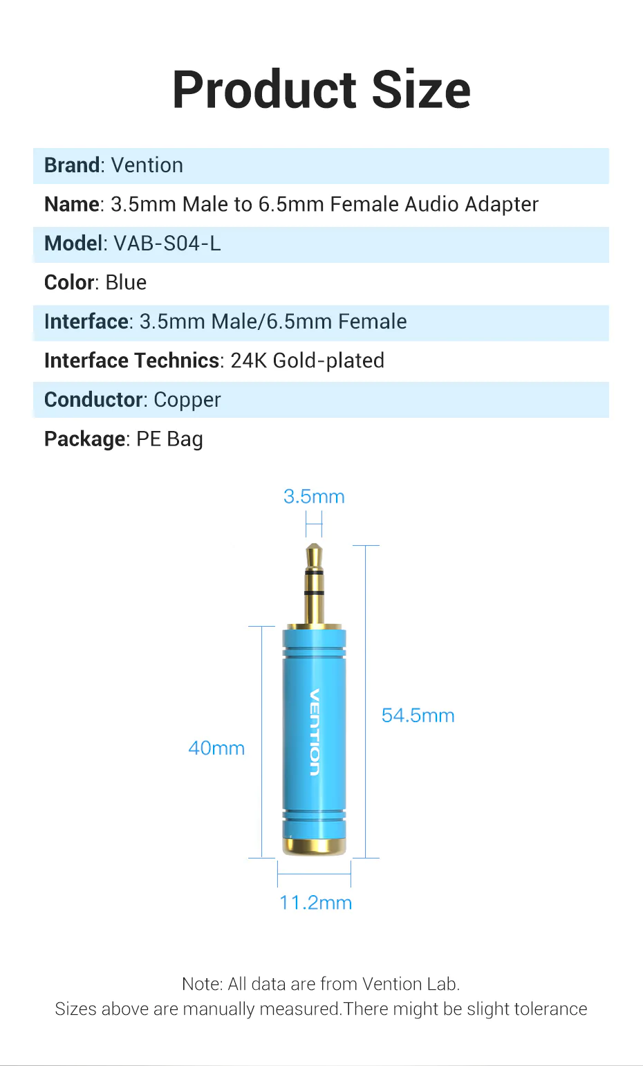 [ 3.5mm ra 6.5mm ] Đầu chuyển audio 3.5 male ra 6.5 Female Vention VABS04 - Hàng chính hãng