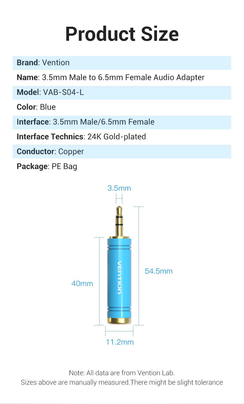 Đầu chuyển audio 3.5 male ra 6.5 Female Vention VABS04 - Hàng chính hãng