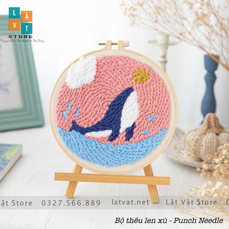 Bộ Thêu Len Xù Cá Voi Xanh DIY Punch Needle Whale, có hướng dẫn, trong phim Nữ luật sư kì lạ Vô Young Woo