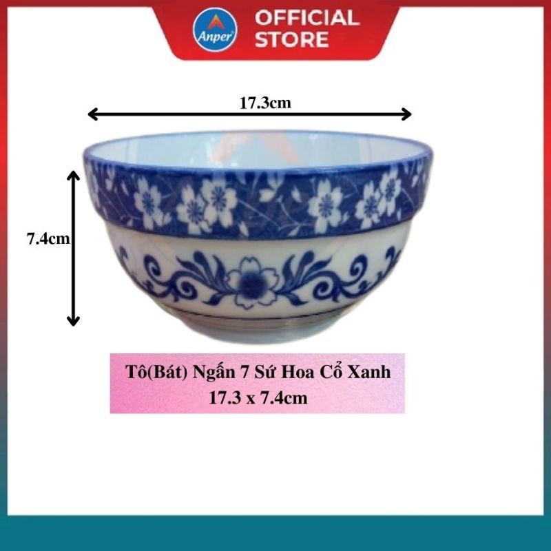 Bộ 2 bát sứ 3 tô sứ ngấn cổ xanh dày Size 20cm  18cm   15cm ANPER cao cấp phong cách nhật hàn  tô sứ lớn tô ăn phở tô sứ lớn tô ăn cơm bát lớn bát phở bát sứ  bát cơm