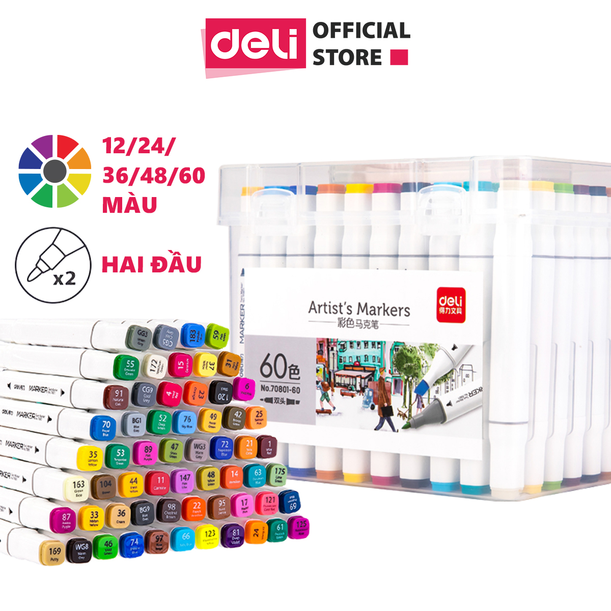 Bút màu marker hai đầu cao cấp Deli - 70801