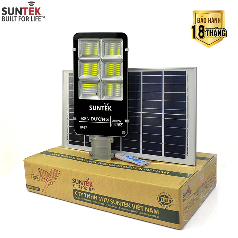 Đèn Đường Năng Lượng Mặt Trời SUNTEK Solar Street Light RD-300 300W - Sáng suốt đêm | Tự động Bật/Tắt | Điều khiển Từ xa | Chống Nước/Bụi/Va đập/Sét - Hàng Chính Hãng - Bảo hành 18 tháng
