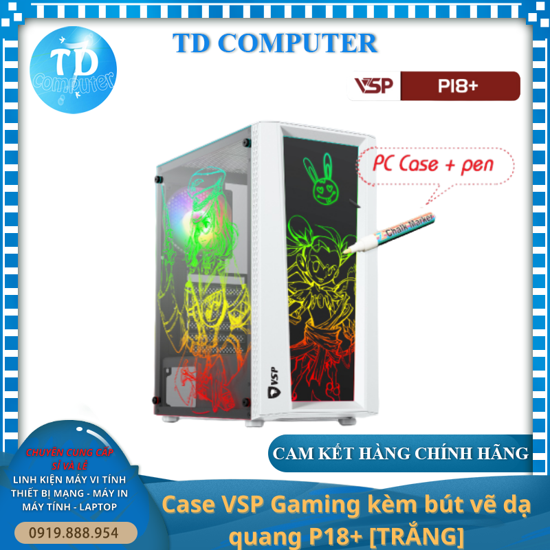 Vỏ máy tính Case VSP P18+ kèm bút dạ quang ~ kính cường lực - Hàng chính hãng TECH VISION phân phối