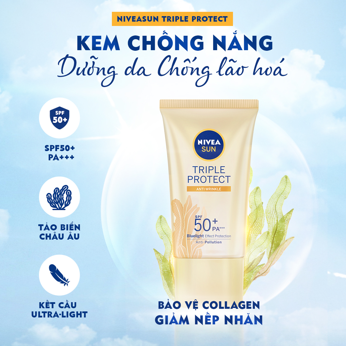 Kem Chống Nắng Dưỡng Da Chống Lão Hóa Niveasun Triple Protect Anti Wrinkle Spf50+ Pa+++ 40Ml - 85546