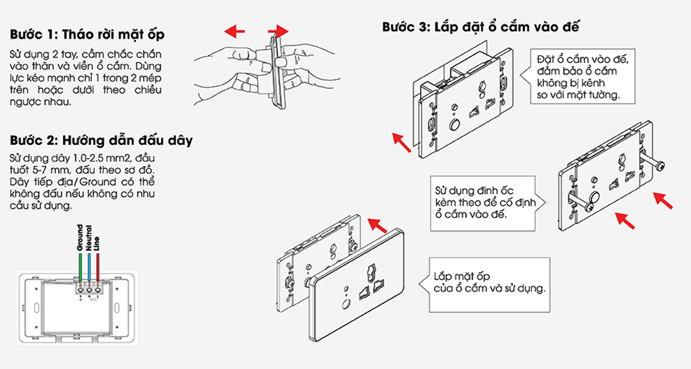 Ổ cắm âm tường chống giật chính hãng Rạng Đông, đảm bảo an toàn khi sử dụng OCAT01 1C/16A