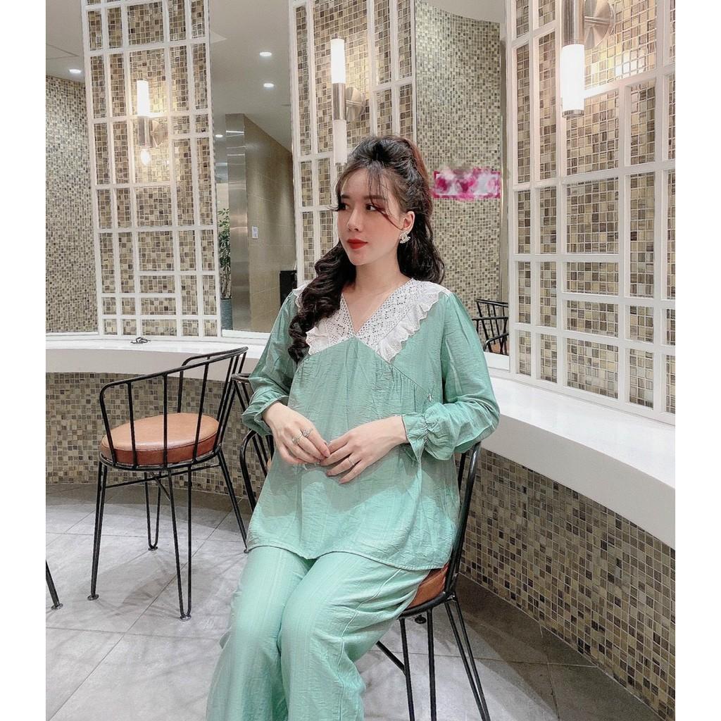Bộ bầu dài tay thu đông thiết kế cổ ren tiểu thư siêu xinh mặc bầu và sau sinh BD906