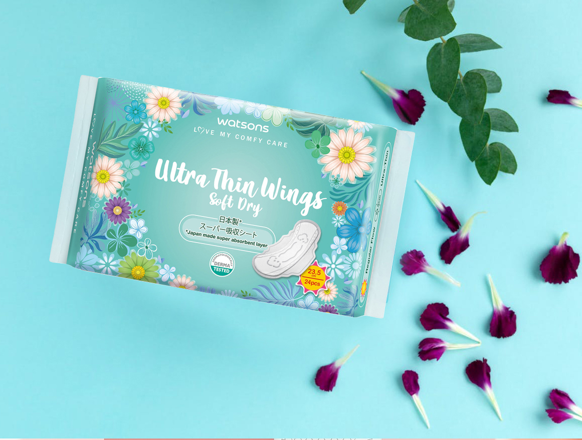 Băng Vệ Sinh Watsons Ultra Thin Wings Soft Dry 23.5cm Loại Siêu Mỏng Cánh Ngày 24 Miếng