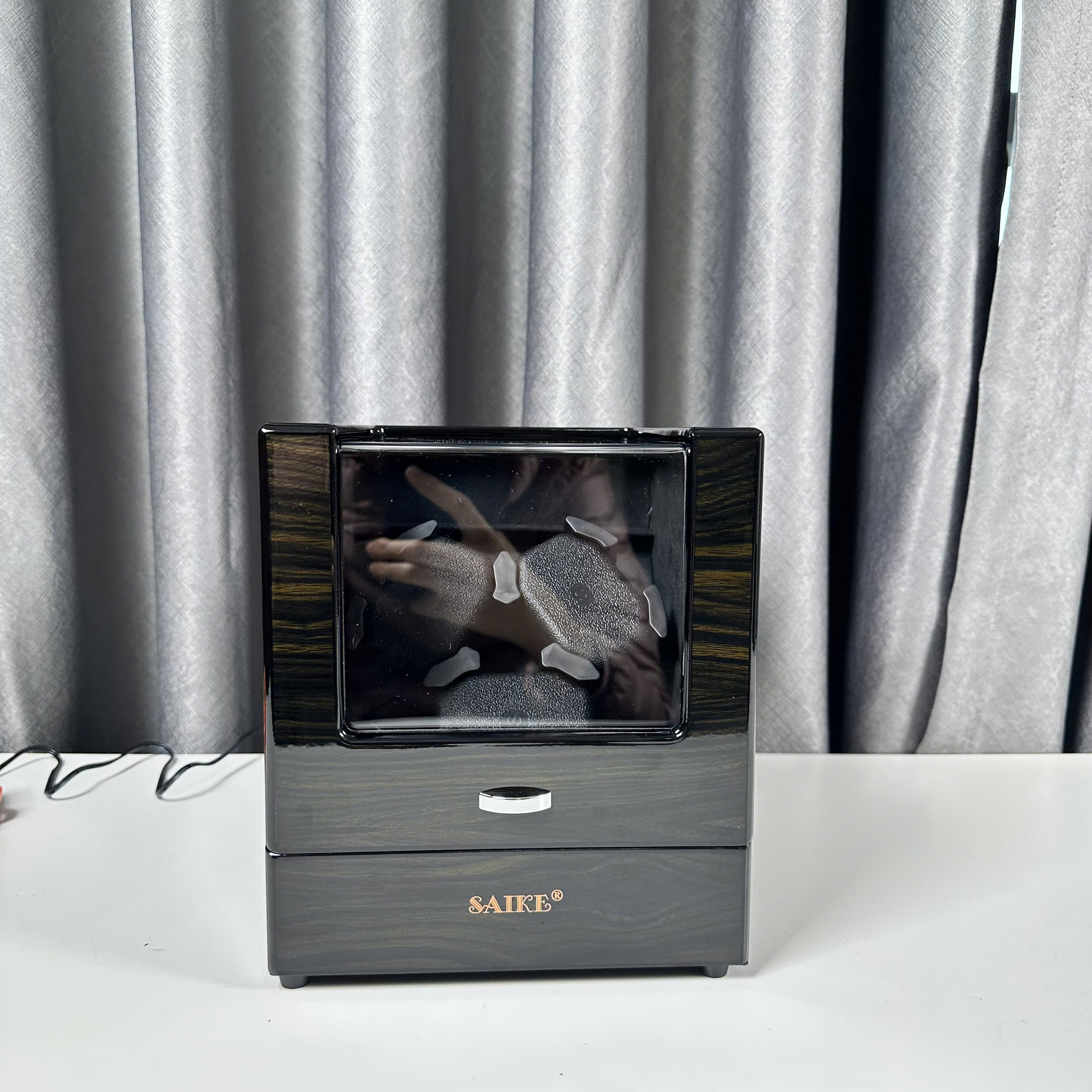 [BH 2 năm động cơ] Hộp Xoay 3 đồng hồ gỗ Saike nền nỉ