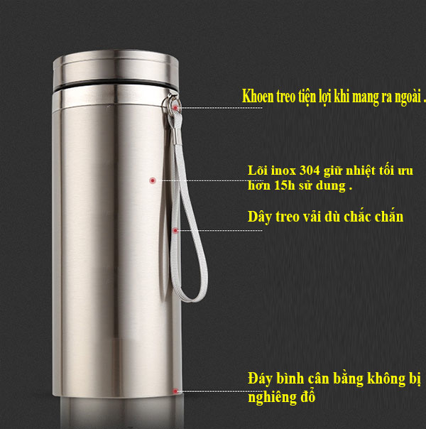 Bình Giữ Nhiệt Inox 304 Đựng Nước, Có Lõi Lọc Trà Và Dây Treo 1200ml Giữ Nhiệt Lâu Tốt Trên 15H- Hàng Chính Hãng MINIIN