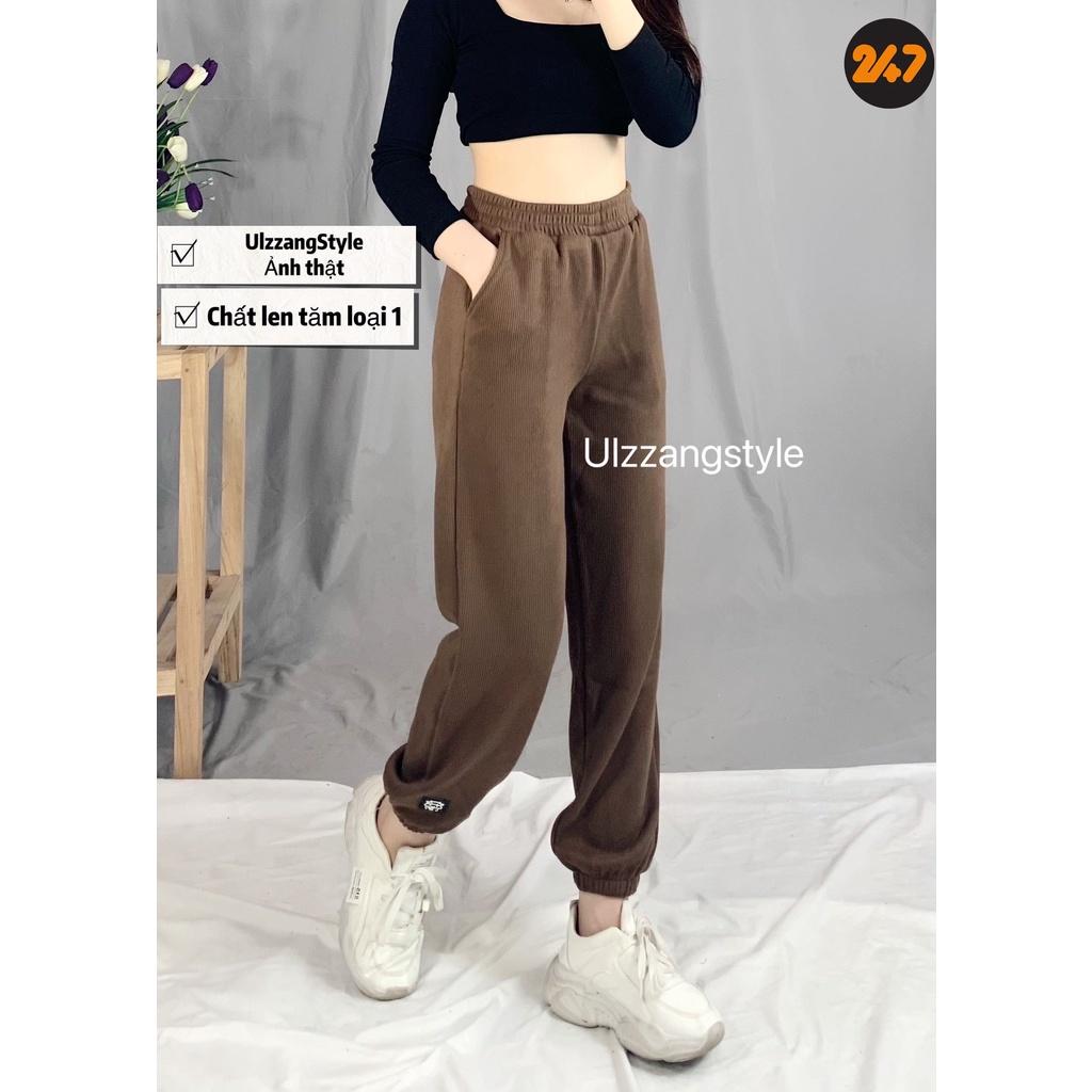 Quần Jogger Bo Gấu Trơn Len Tăm Nữ Unisex