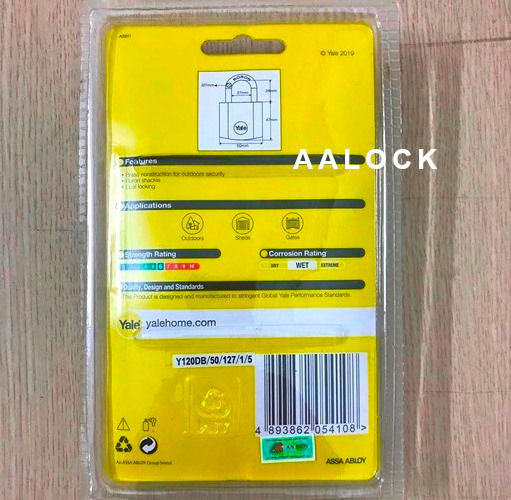 Ổ khóa bấm Yale Y120D/50/127/1/5 size 50 chìa vi tính- khoá chống trộm, chống cắt cao cấp của Mỹ