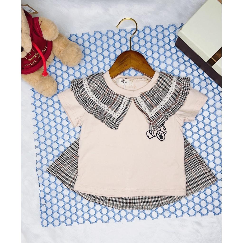 Bộ áo cotton, chân vá xòe bé gái