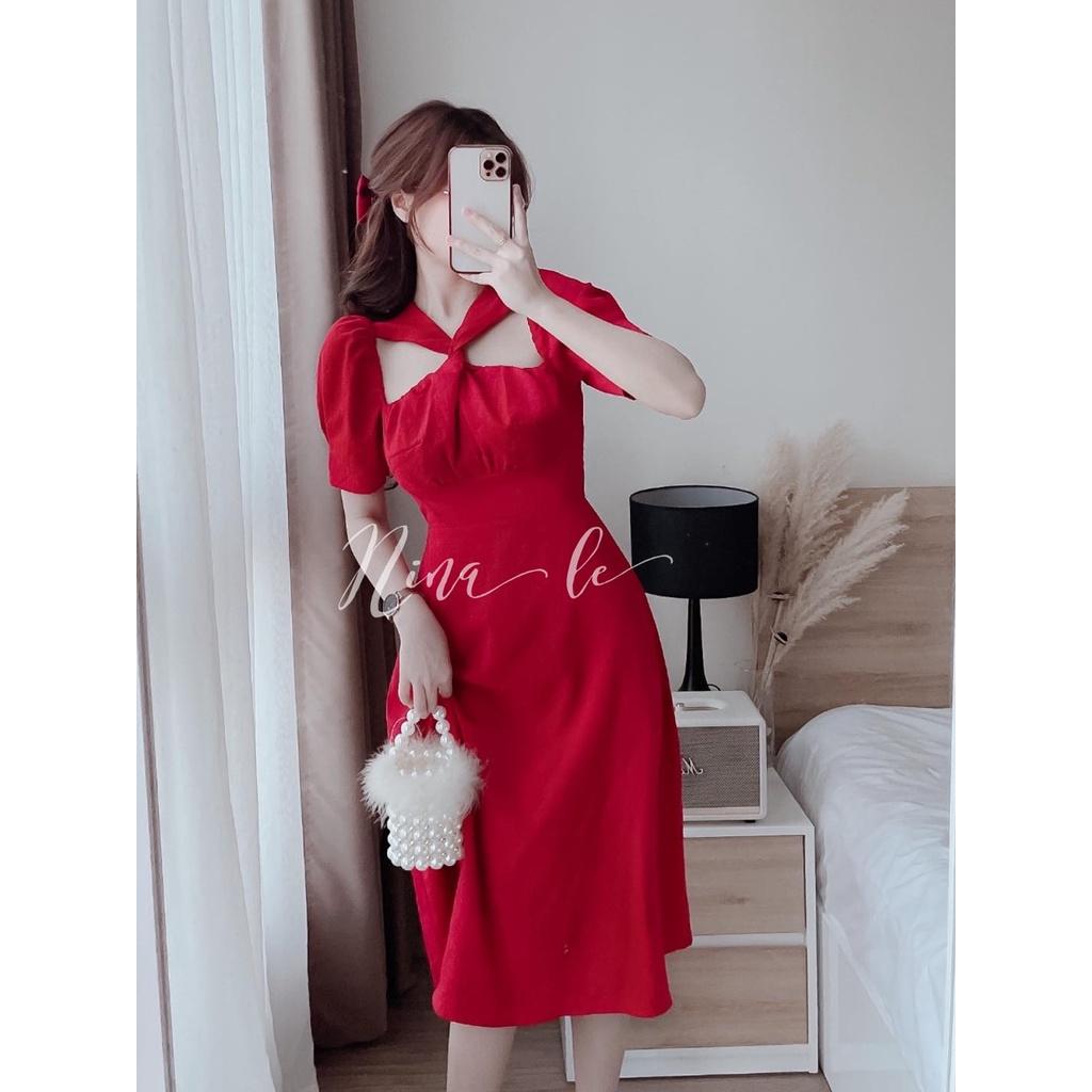 Đầm nữ midi cổ chéo dáng chữ A siêu xinh 2 màu sắc giúp nàng nổi bật dạo phố, dạ tiệc