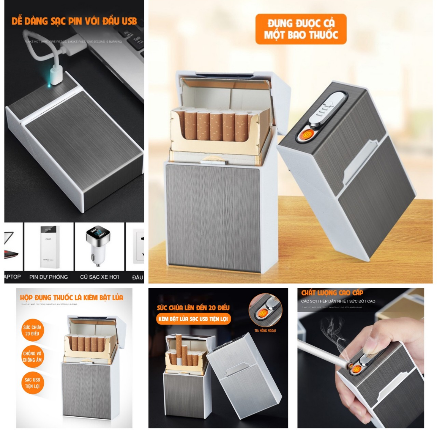 ĐẲNG CẤP VỚI HỘP ĐỰNG THUÔC LA KIÊM HỘP QUẸT BẬT LỬA ĐIỆN SANG TRỌNG HÀNG ĐẸP CHUẨN CHẤT LƯỢNG