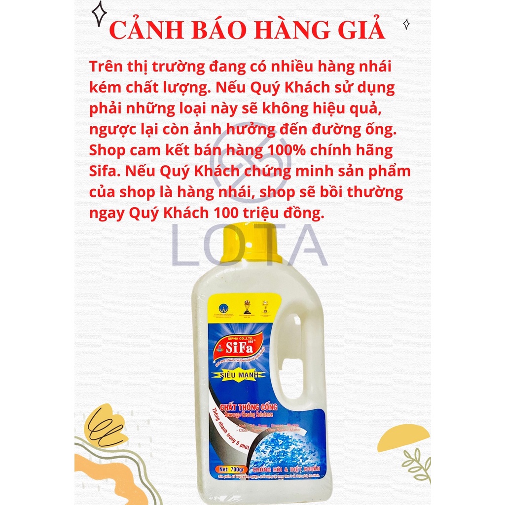 NƯỚC THÔNG CỐNG SIFA CHAI 700G cực mạnh thông tắc nhanh cầu lavabo đường ống thoát nước bồn rửa chén bát bị nghẹt