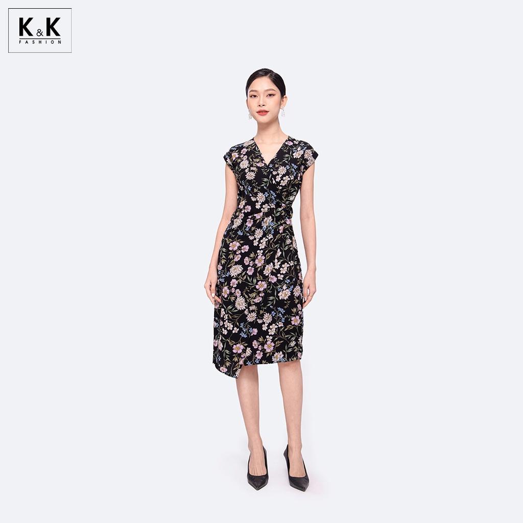 Đầm Quấn Wrap Dress Họa Tiết Hoa Cổ Tim K&K Fashion KK120-02 Chất Liệu Xốp Thái