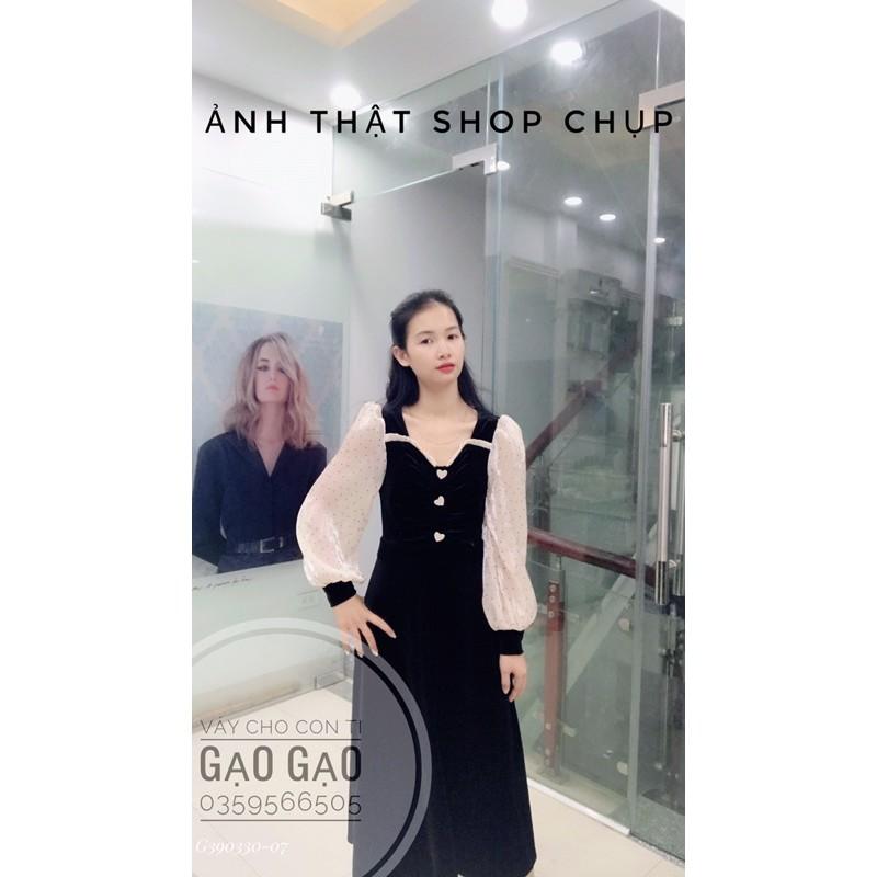 Váy nhung phối tay tơ oganza cao cấp cho con bú KÈM ẢNH THẬT SHOP CHỤP