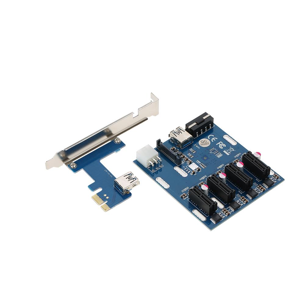 Thẻ chuyển đổi PCI-E 1X Thẻ chuyển đổi thẻ mở rộng PCI-E sang 4 cổng PCI-E với Cáp nguồn USB 3.0 cho Windows / Mac