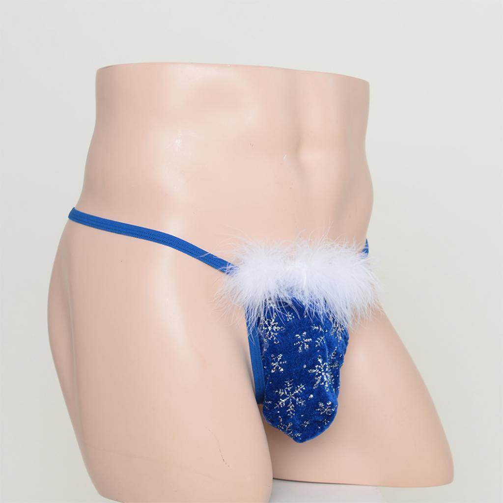 Men's Christmas Snowflake Underwear Bikini Briefs G-String Thongs Dark Blue
