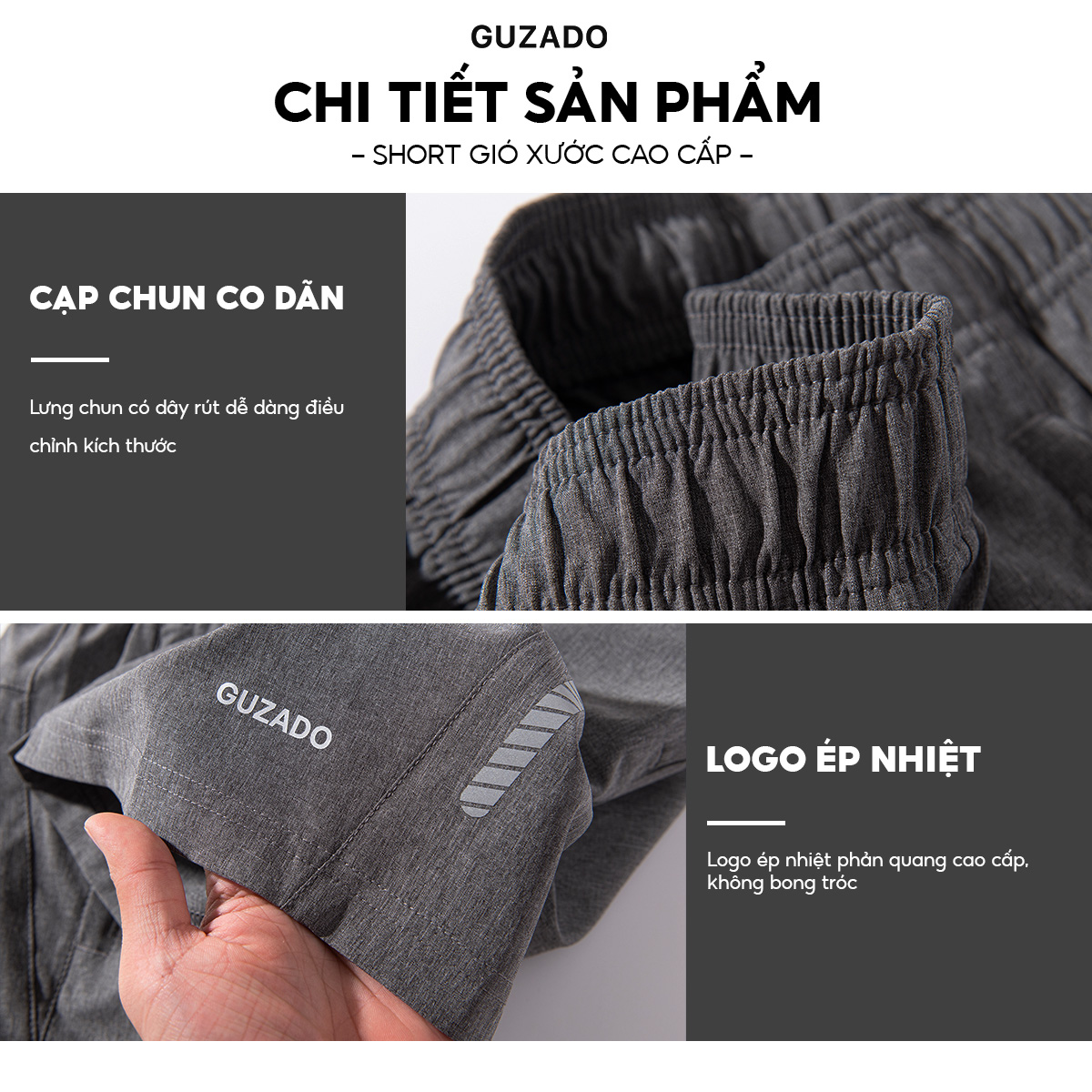 Quần Short Gió Nam thể thao Guzado GSR03 vải gió cao cấp co giãn tiện dụng thể thao, mặc nhà hoặc đi chơi