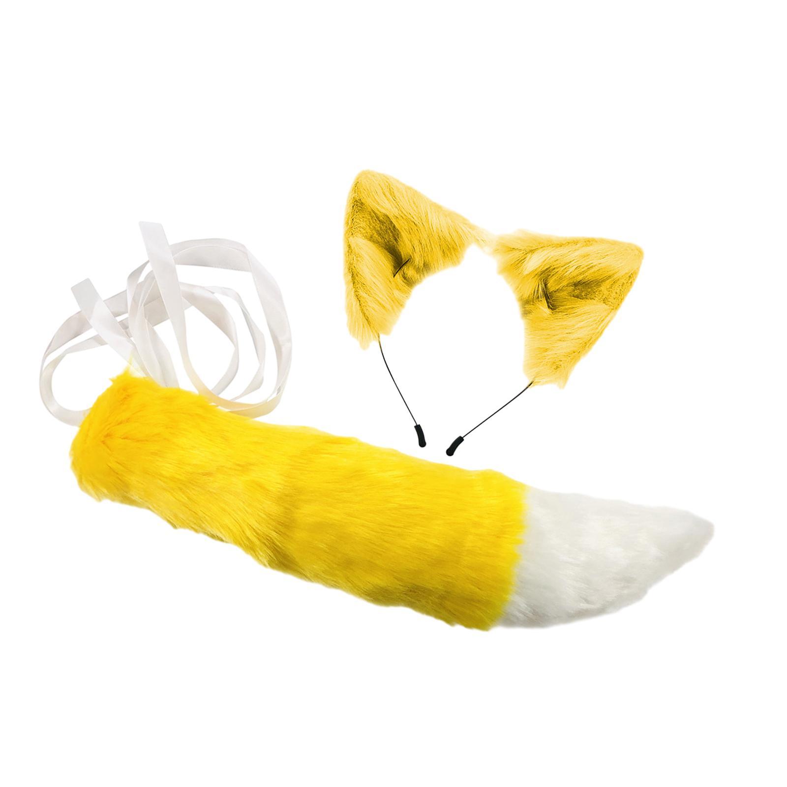 Faux  Ears and Tail Set Animals Ears and Long Tail for Holiday Stage Show