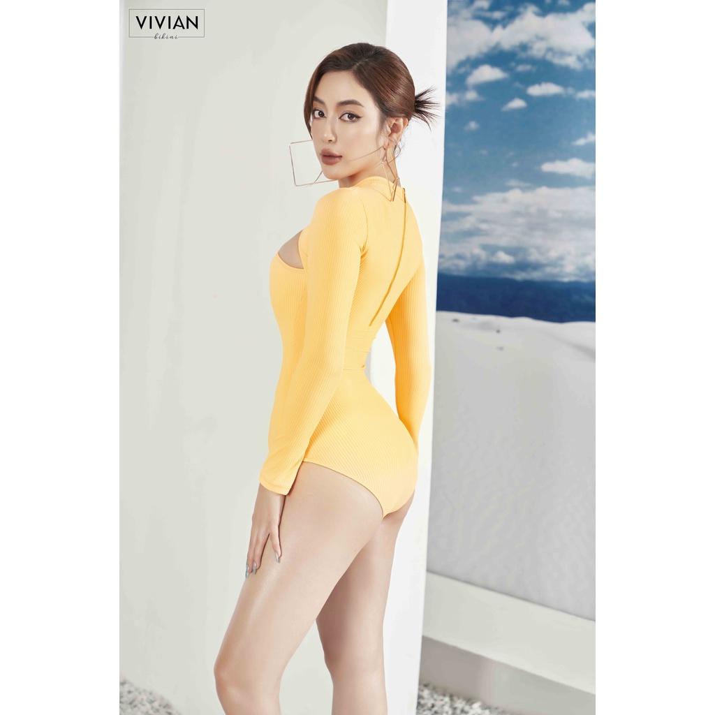 Đồ bơi nữ cao cấp dạng một mảnh tay dài cutout gợi cảm - màu Vàng Cam - VS194_YL